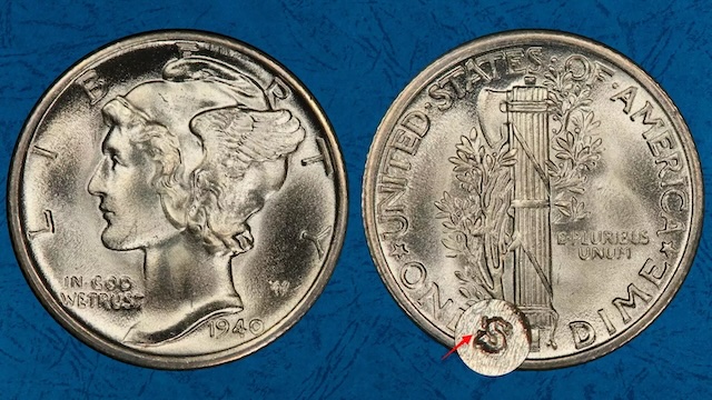 1940-S/S RPM FS-501 repunched mint mark close-up under magnification