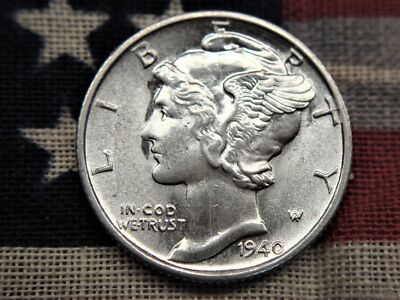 1940 Mercury dime Cracked Skull die crack error on Liberty's head obverse