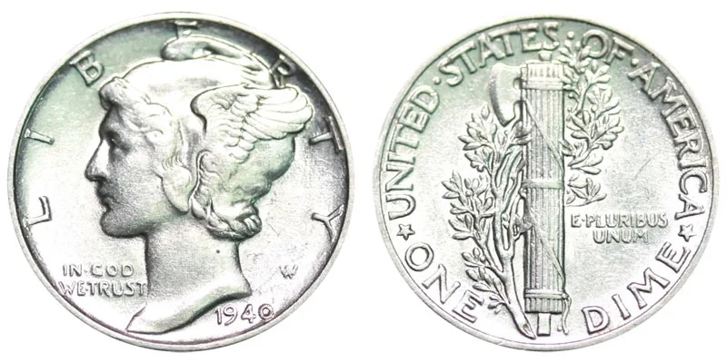 Historical Philadelphia Mint facility or group of 1940 Mercury dimes from all three mints